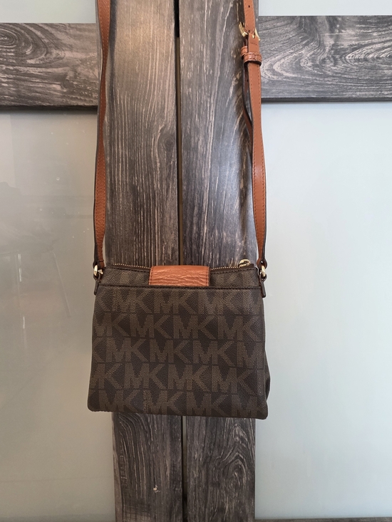 Michael Kors Brown MK Signature Crossbody with Tan Leather Trim - Picture 4 of 17
